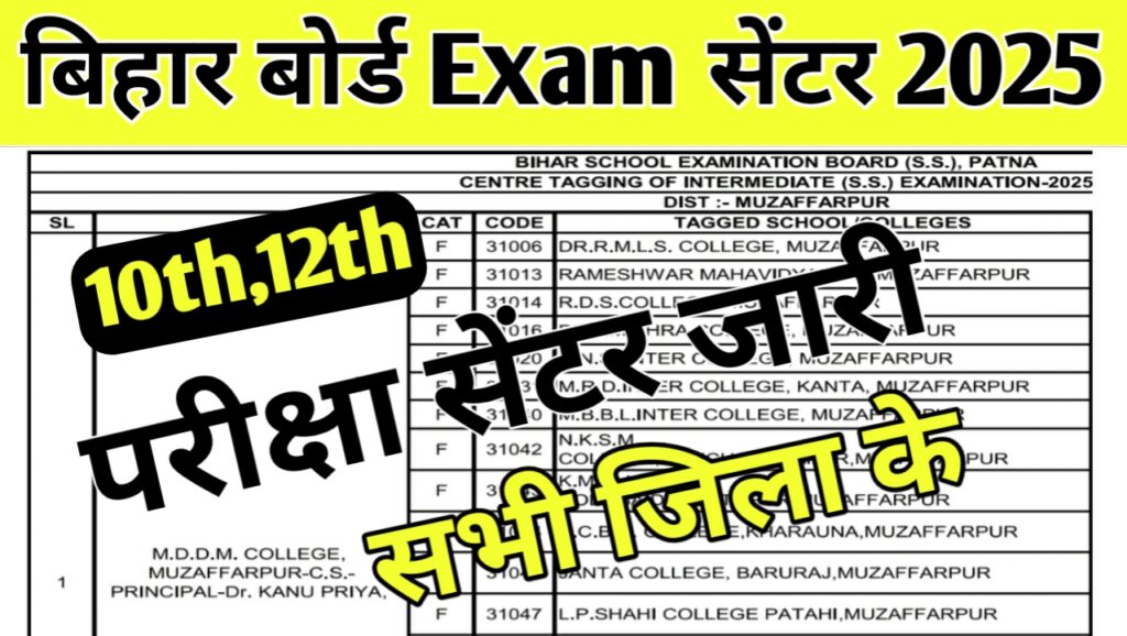 Bihar Board Matric Inter Centre List 2025